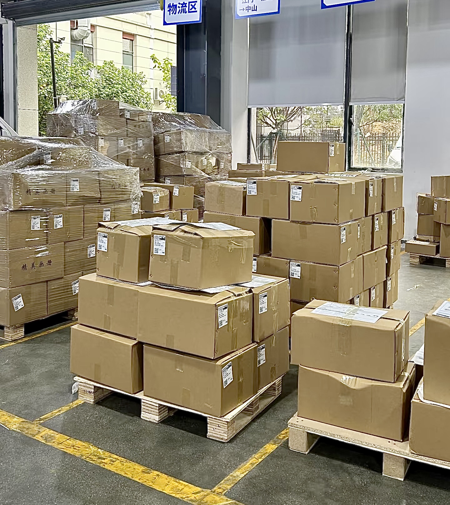 Packed cartons in warehouse